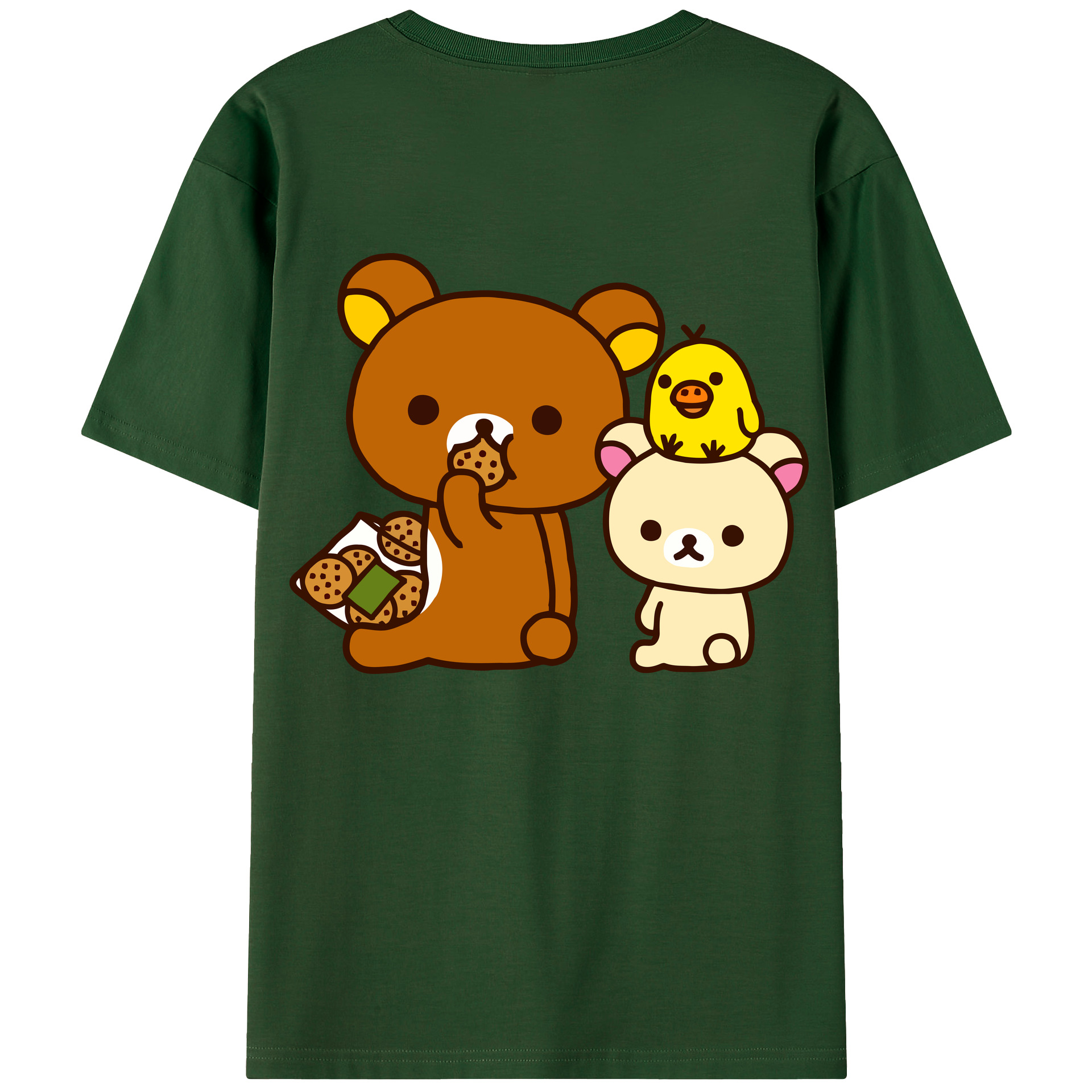 （画像用） リラックマ リラックマ キイロイトリ Rilakkuma Korilakkuma Kiiroitori 綿100％半袖Tシャツ（背面プリント）